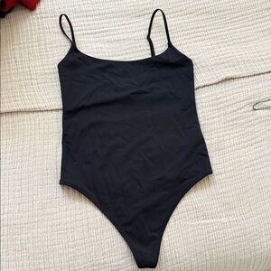 Aritzia Black Slim Strap Scoop-Neck Bodysuit